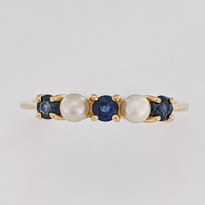 18K SAPPHIRE ROUND (3) 3MM WITH (2) PEARL 3MM ESTATE TIFFANY BAND 1.6 GRAMS