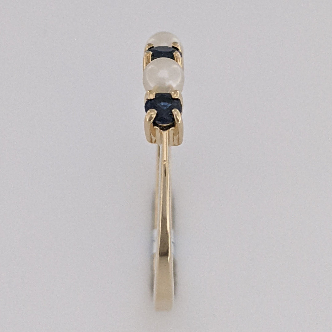 18K SAPPHIRE ROUND (3) 3MM WITH (2) PEARL 3MM ESTATE TIFFANY BAND 1.6 GRAMS