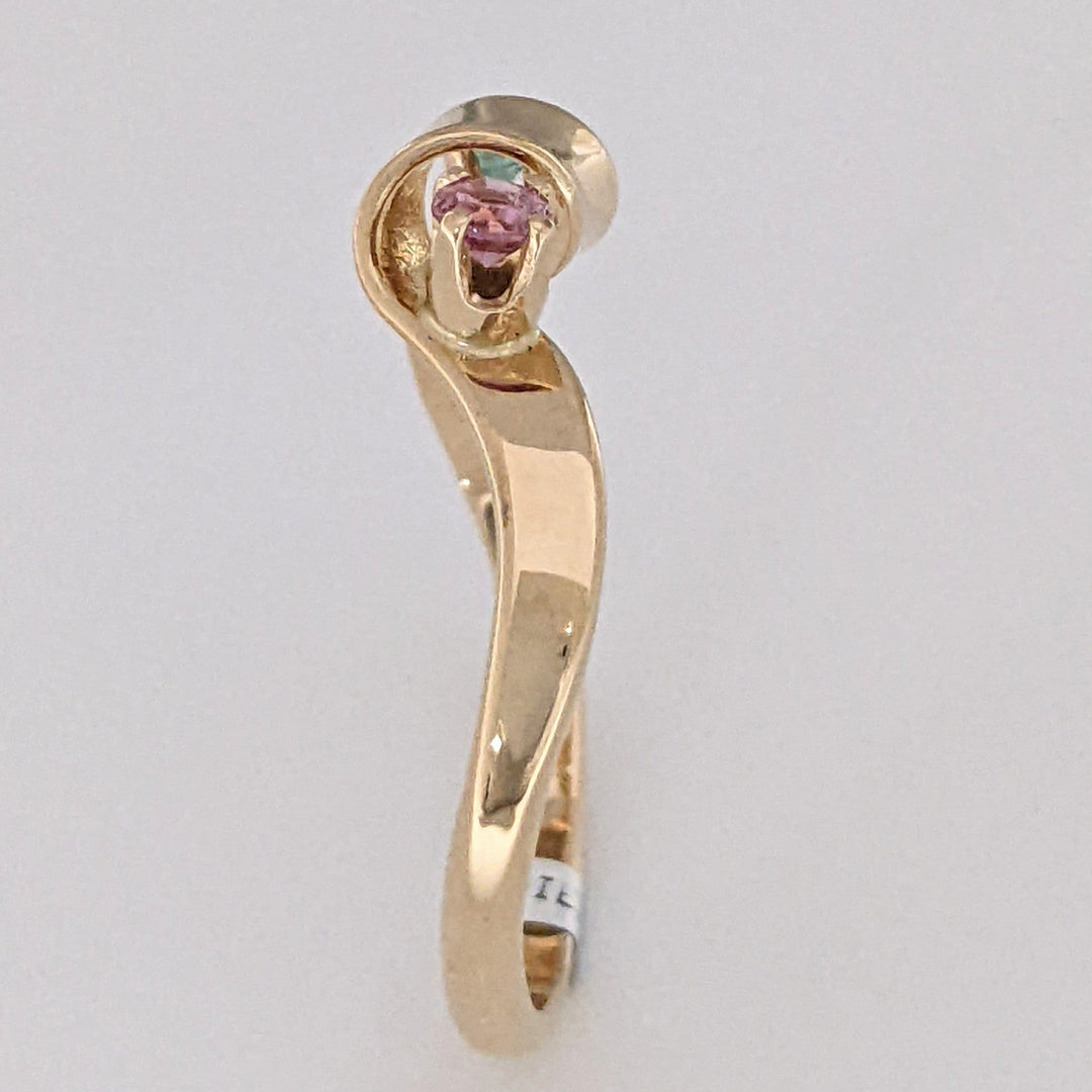 14K PINK/ GREEN TOURMALINE 2.7MM ROUND WAVY ESTATE BAND 2.6 GRAMS