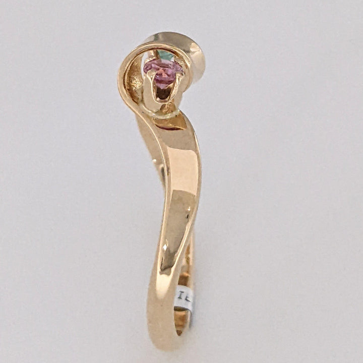 14K PINK/ GREEN TOURMALINE 2.7MM ROUND WAVY ESTATE BAND 2.6 GRAMS