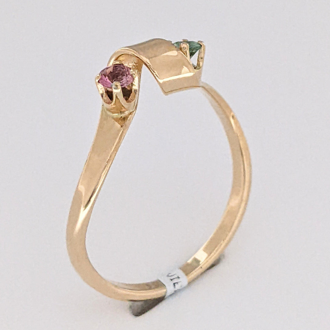 14K PINK/ GREEN TOURMALINE 2.7MM ROUND WAVY ESTATE BAND 2.6 GRAMS