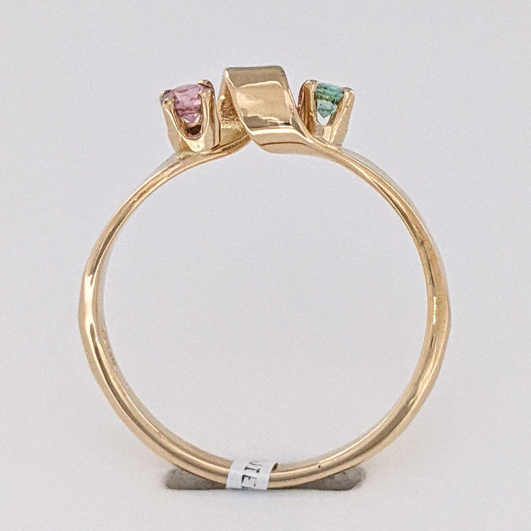 14K PINK/ GREEN TOURMALINE 2.7MM ROUND WAVY ESTATE BAND 2.6 GRAMS