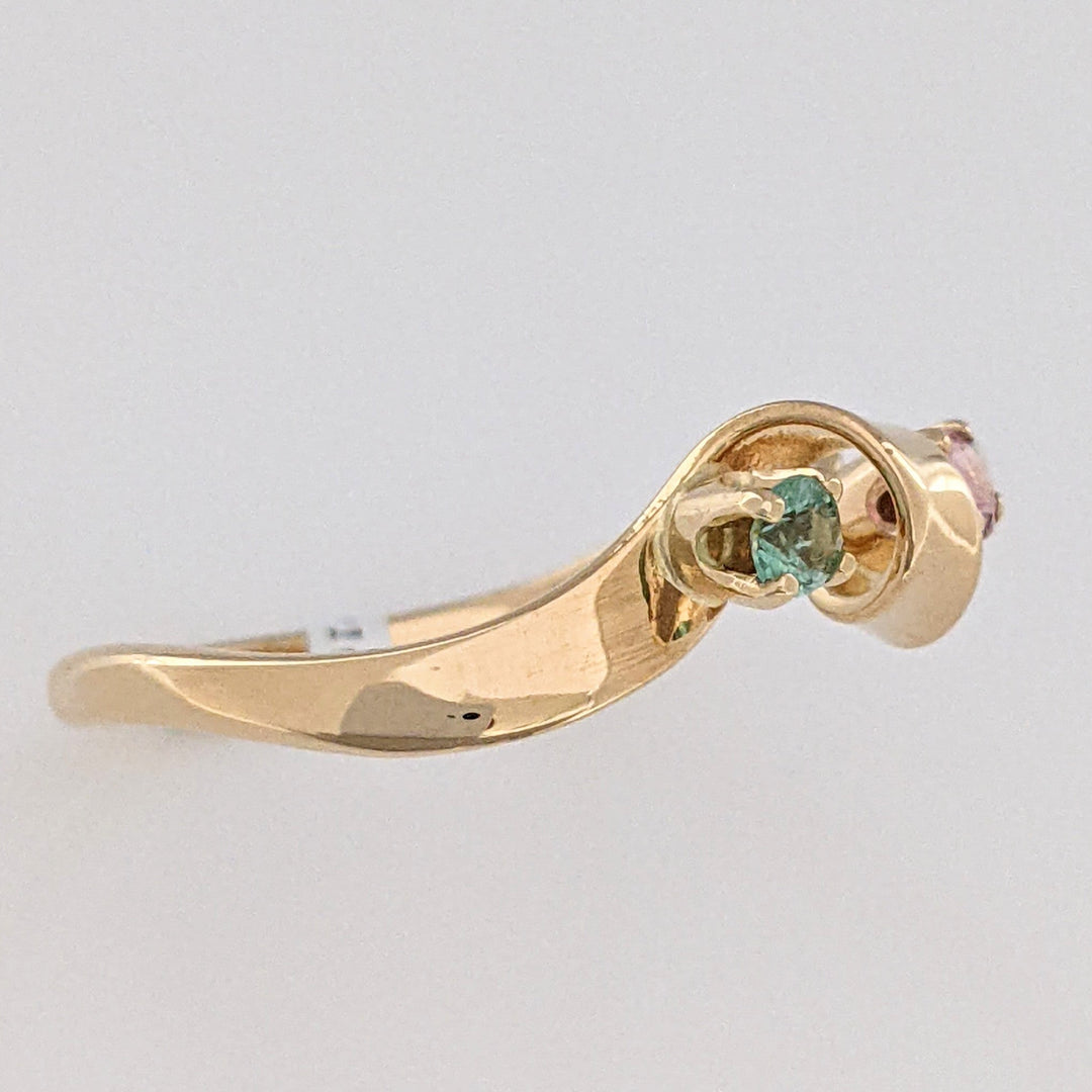 14K PINK/ GREEN TOURMALINE 2.7MM ROUND WAVY ESTATE BAND 2.6 GRAMS