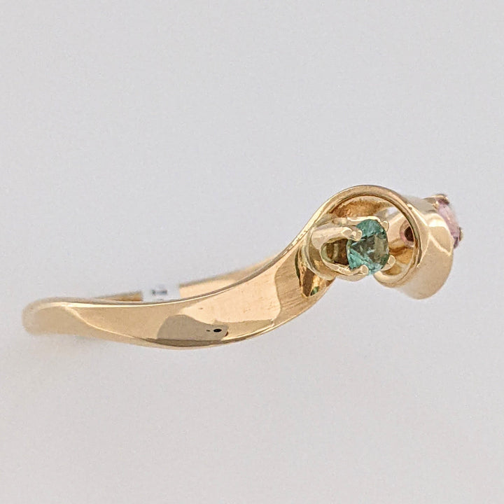 14K PINK/ GREEN TOURMALINE 2.7MM ROUND WAVY ESTATE BAND 2.6 GRAMS
