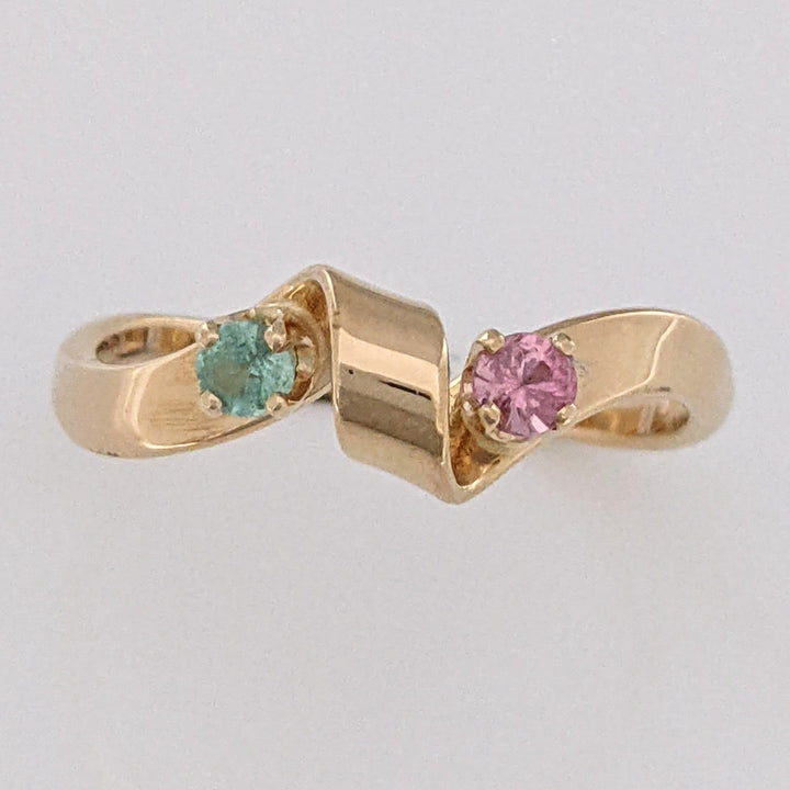 14K PINK/ GREEN TOURMALINE 2.7MM ROUND WAVY ESTATE BAND 2.6 GRAMS