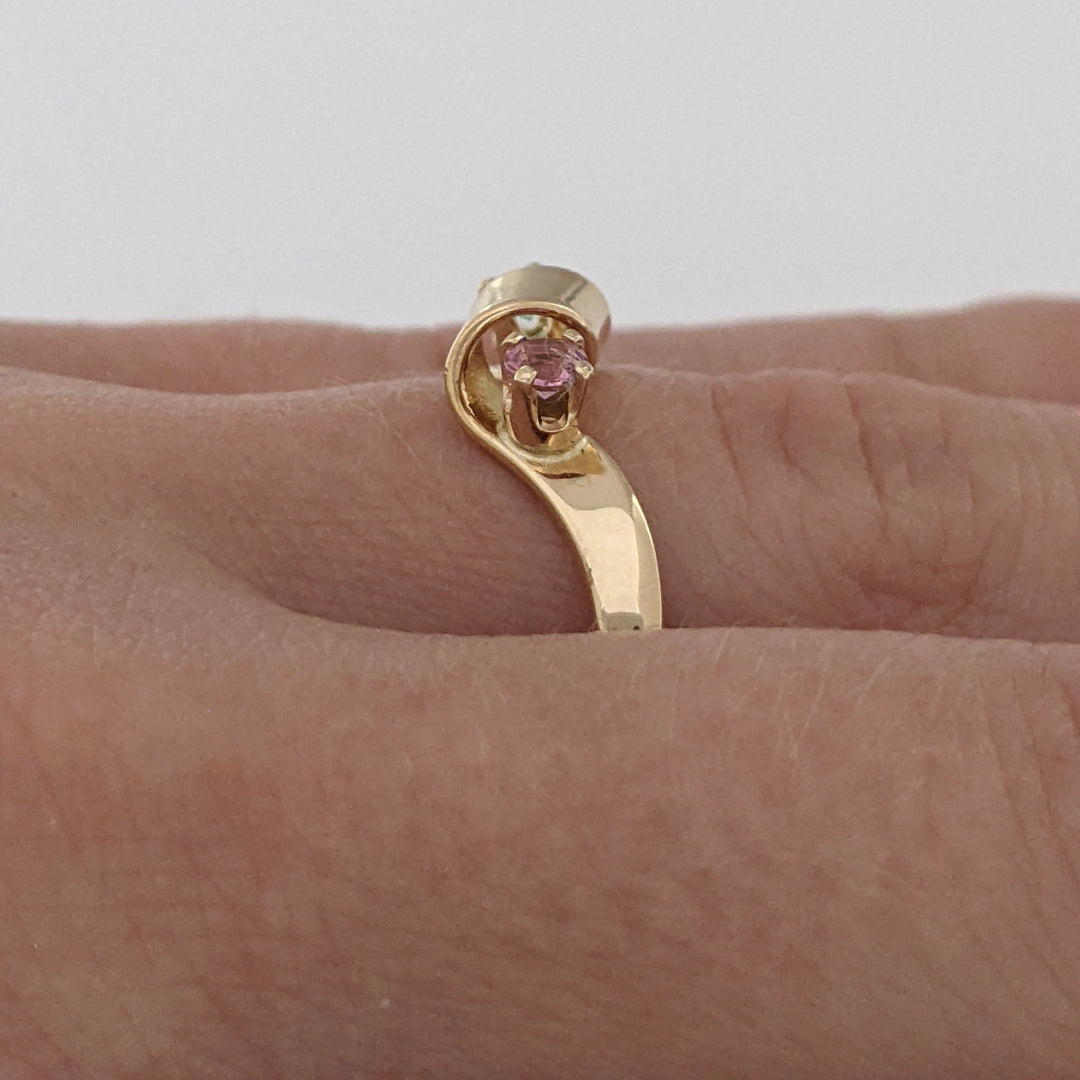 14K PINK/ GREEN TOURMALINE 2.7MM ROUND WAVY ESTATE BAND 2.6 GRAMS