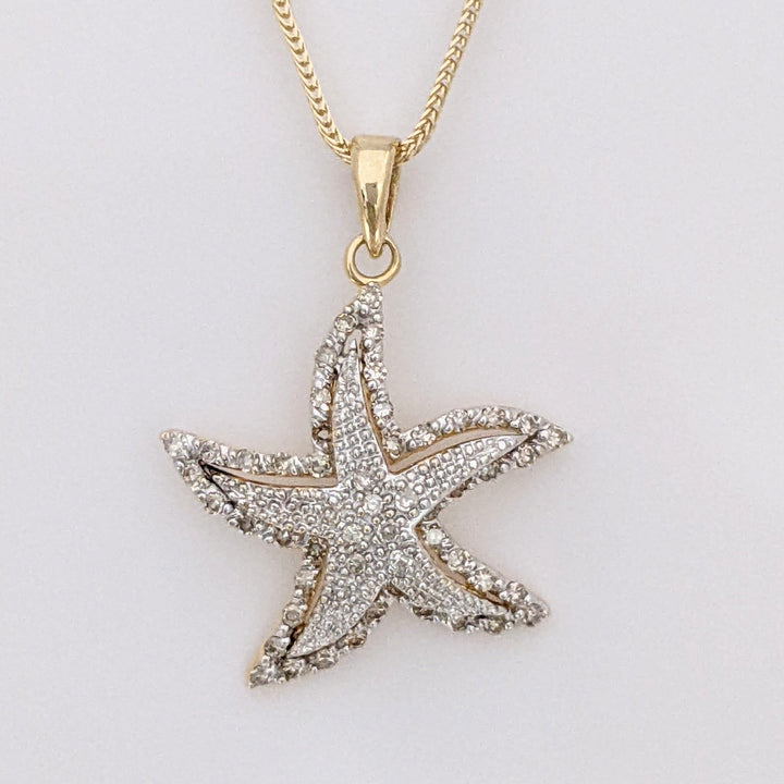 14K DIAMOND ROUND MELEE STARFISH ESTATE PENDANT & CHAIN 2.8 GRAMS