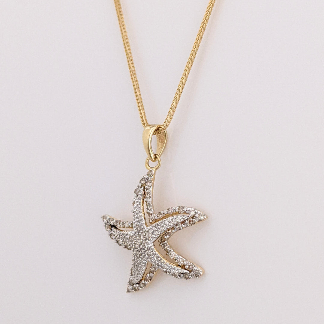 14K DIAMOND ROUND MELEE STARFISH ESTATE PENDANT & CHAIN 2.8 GRAMS