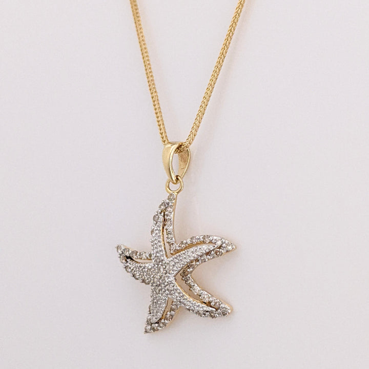 14K DIAMOND ROUND MELEE STARFISH ESTATE PENDANT & CHAIN 2.8 GRAMS
