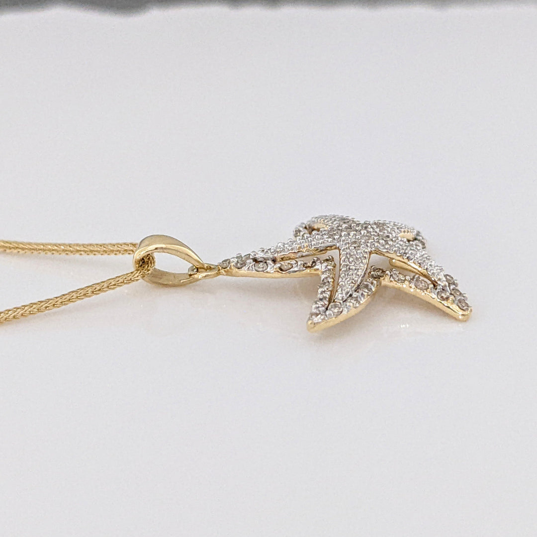 14K DIAMOND ROUND MELEE STARFISH ESTATE PENDANT & CHAIN 2.8 GRAMS