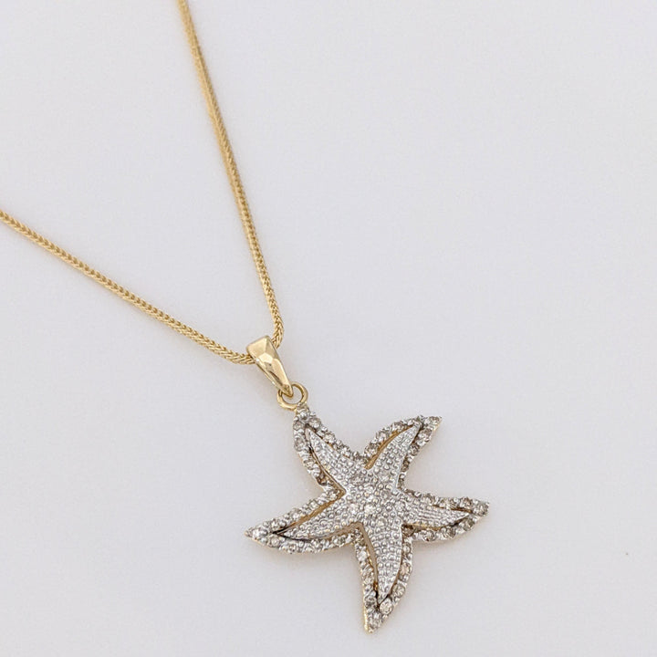 14K DIAMOND ROUND MELEE STARFISH ESTATE PENDANT & CHAIN 2.8 GRAMS