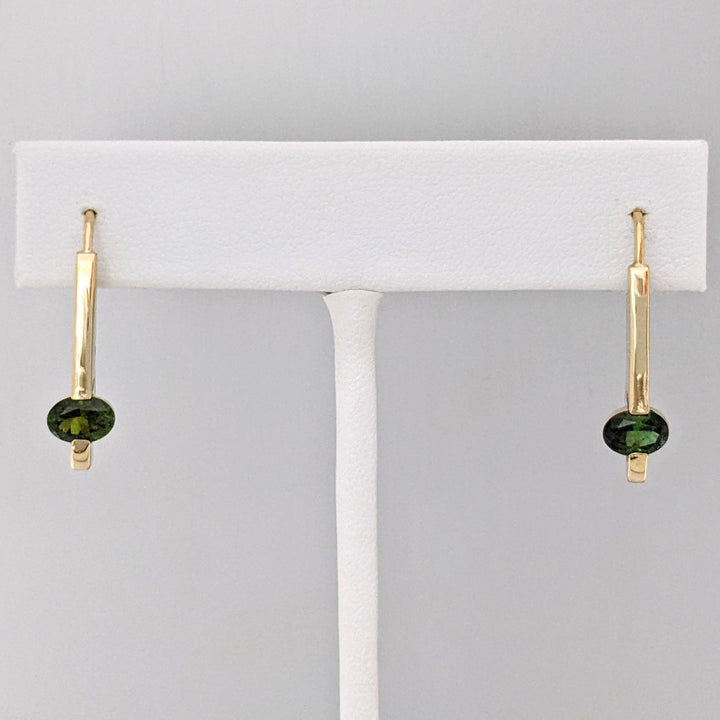 14K GREEN TOURMALINE OVAL 4X6 TENSION SET HOOK ESTATE EARRINGS 2.6 GRAMS