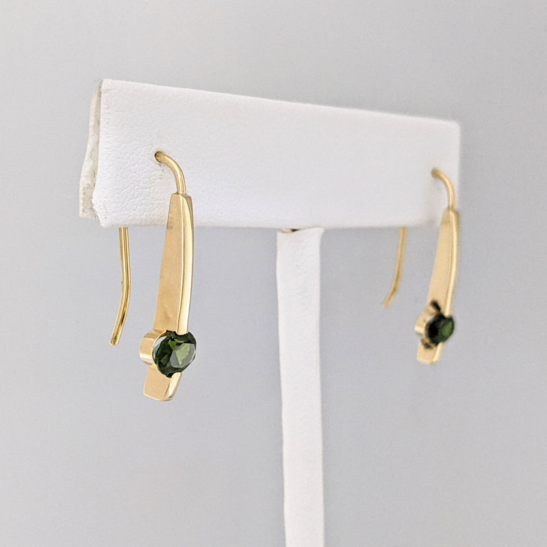 14K GREEN TOURMALINE OVAL 4X6 TENSION SET HOOK ESTATE EARRINGS 2.6 GRAMS