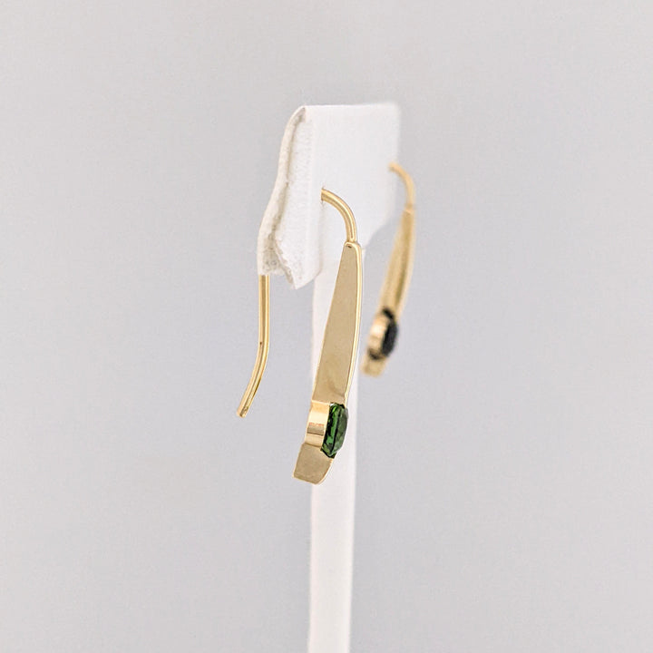14K GREEN TOURMALINE OVAL 4X6 TENSION SET HOOK ESTATE EARRINGS 2.6 GRAMS