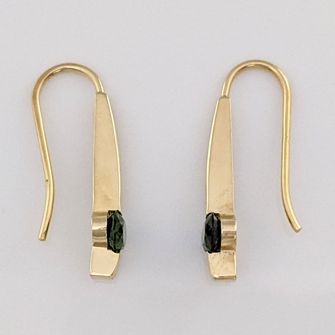 14K GREEN TOURMALINE OVAL 4X6 TENSION SET HOOK ESTATE EARRINGS 2.6 GRAMS