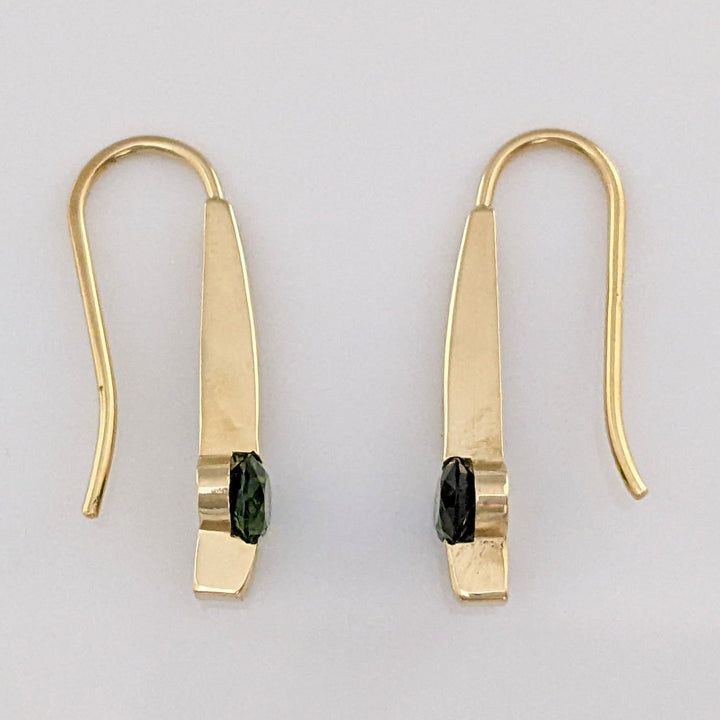 14K GREEN TOURMALINE OVAL 4X6 TENSION SET HOOK ESTATE EARRINGS 2.6 GRAMS