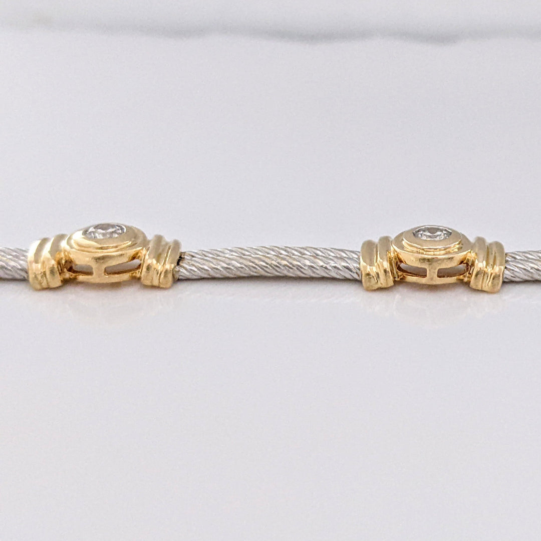 14K TWO-TONE 1.05 CARAT TOTAL WEIGHT SI2 H DIAMOND ROUND (7) BEZEL SET ESTATE BRACELET 20.7 GRAMS