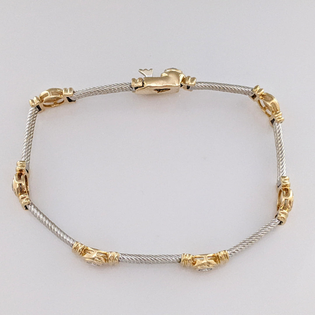 14K TWO-TONE 1.05 CARAT TOTAL WEIGHT SI2 H DIAMOND ROUND (7) BEZEL SET ESTATE BRACELET 20.7 GRAMS