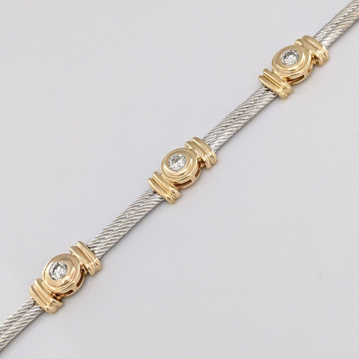 14K TWO-TONE 1.05 CARAT TOTAL WEIGHT SI2 H DIAMOND ROUND (7) BEZEL SET ESTATE BRACELET 20.7 GRAMS