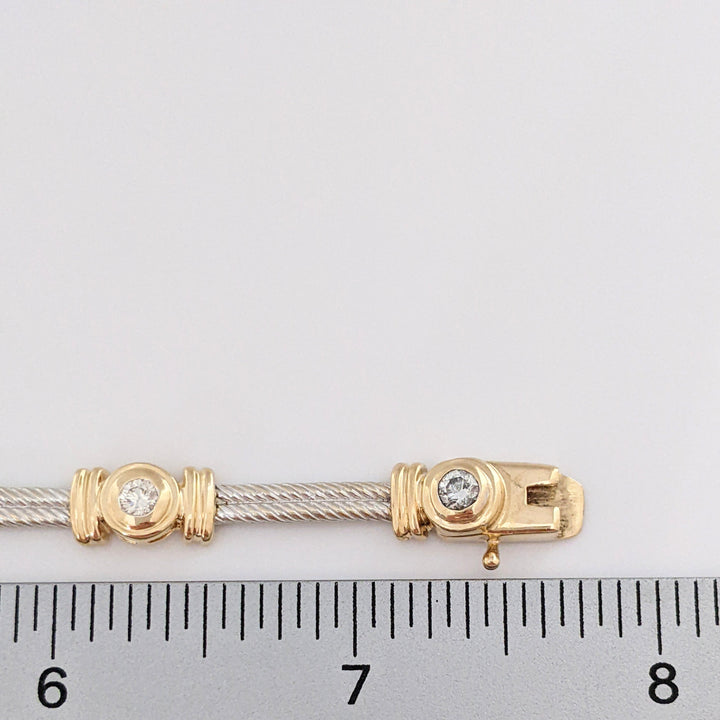 14K TWO-TONE 1.05 CARAT TOTAL WEIGHT SI2 H DIAMOND ROUND (7) BEZEL SET ESTATE BRACELET 20.7 GRAMS