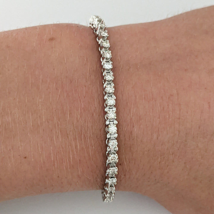 14K WHITE 1.65 CARAT TOTAL WEIGHT SI2 J-K DIAMOND ROUND (55) ESTATE BRACELET 10.7 GRAMS