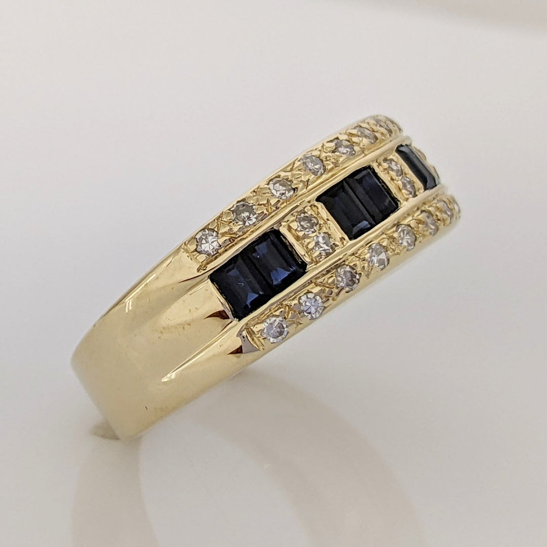 14K SAPPHIRE EMERALD CUT 3X4 (8) WITH .21 DIAMOND TOTAL WEIGHT ESTATE BAND 5.1 GRAMS