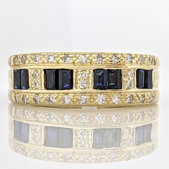 14K SAPPHIRE EMERALD CUT 3X4 (8) WITH .21 DIAMOND TOTAL WEIGHT ESTATE BAND 5.1 GRAMS