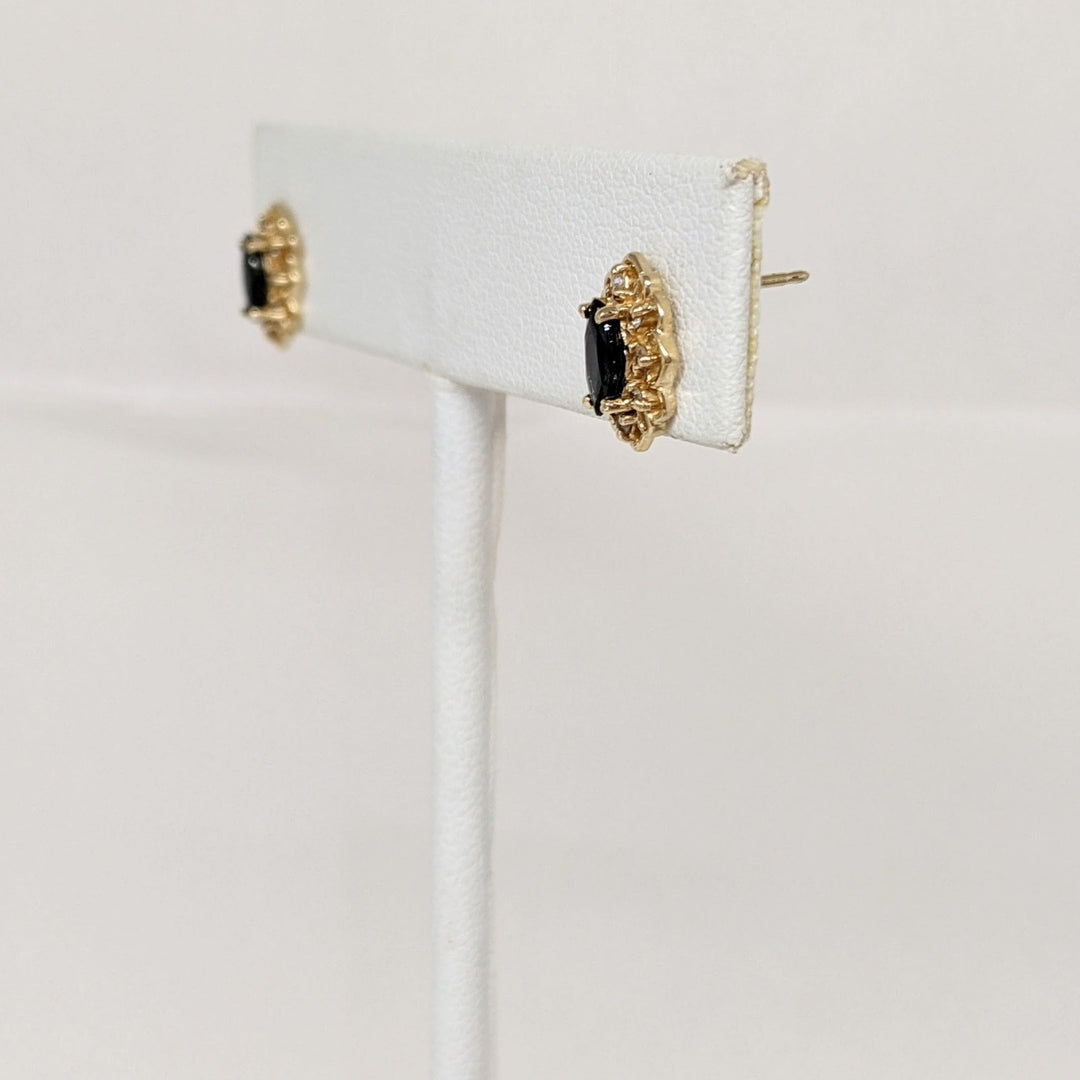 10K SAPPHIRE MARQUISE 4X5 WITH .08 DIAMOND TOTAL WEIGHT GOLD TRIM ESTATE EARRINGS 1.4 GRAMS