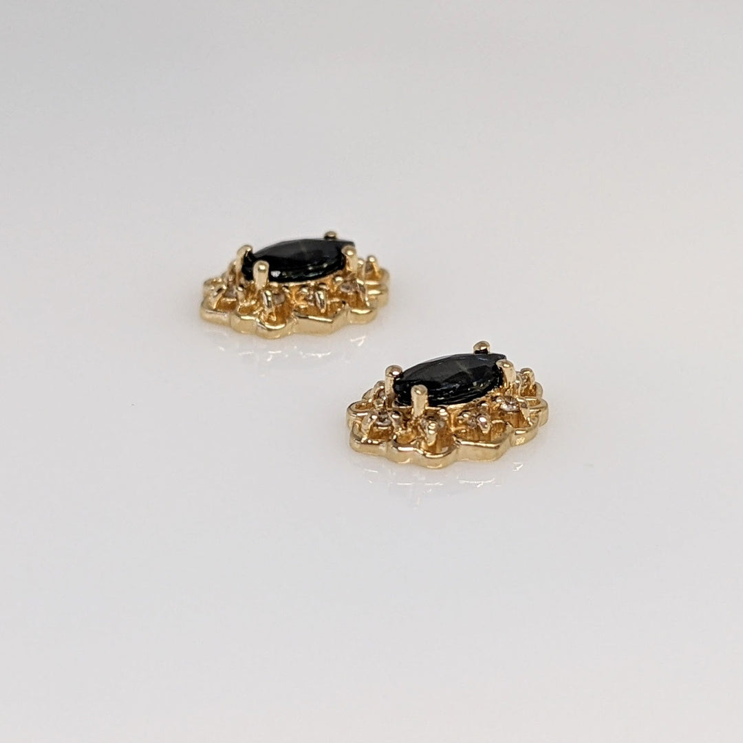 10K SAPPHIRE MARQUISE 4X5 WITH .08 DIAMOND TOTAL WEIGHT GOLD TRIM ESTATE EARRINGS 1.4 GRAMS