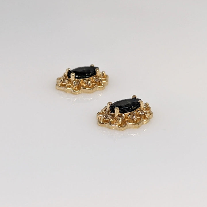 10K SAPPHIRE MARQUISE 4X5 WITH .08 DIAMOND TOTAL WEIGHT GOLD TRIM ESTATE EARRINGS 1.4 GRAMS
