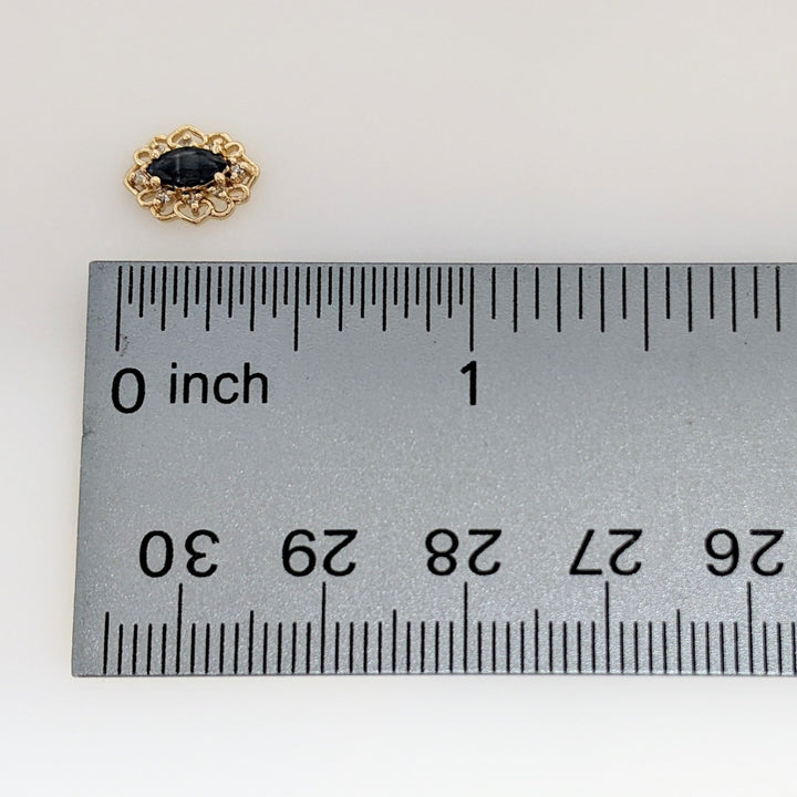 10K SAPPHIRE MARQUISE 4X5 WITH .08 DIAMOND TOTAL WEIGHT GOLD TRIM ESTATE EARRINGS 1.4 GRAMS