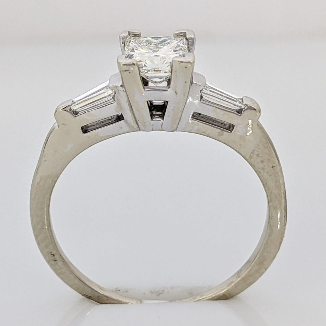 14K WHITE .53 CARAT TOTAL VS1 I DIAMOND PRINCESS CUT WITH (2) BAGUETTE TAPERED ESTATE RING