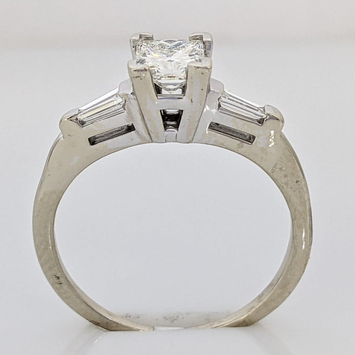 14K WHITE .53 CARAT TOTAL VS1 I DIAMOND PRINCESS CUT WITH (2) BAGUETTE TAPERED ESTATE RING