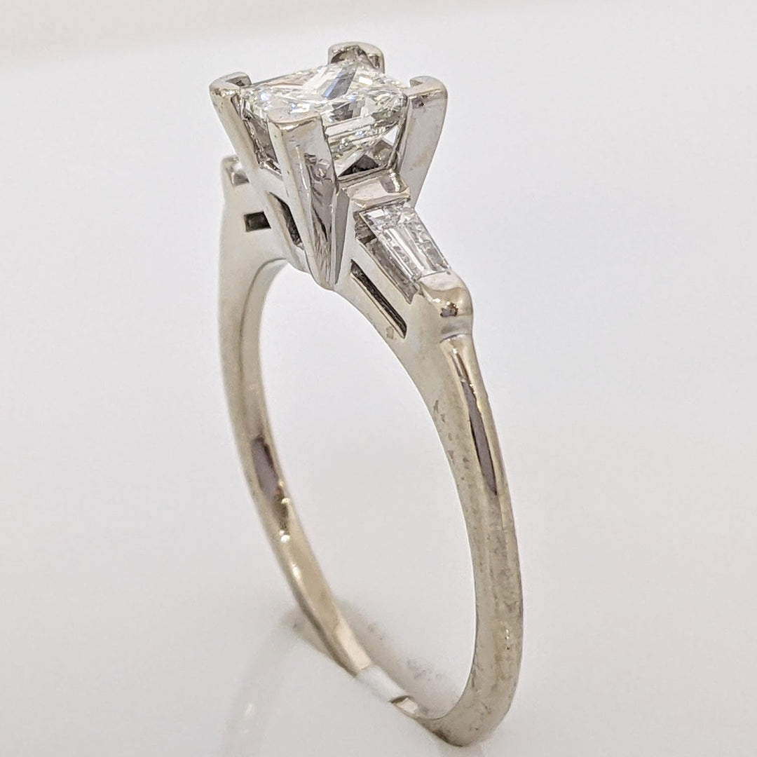 14K WHITE .53 CARAT TOTAL VS1 I DIAMOND PRINCESS CUT WITH (2) BAGUETTE TAPERED ESTATE RING