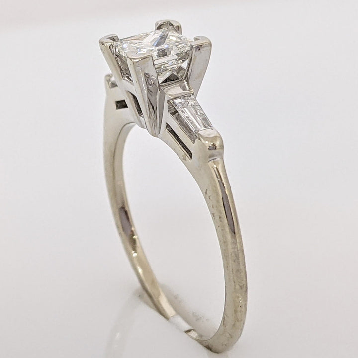 14K WHITE .53 CARAT TOTAL VS1 I DIAMOND PRINCESS CUT WITH (2) BAGUETTE TAPERED ESTATE RING