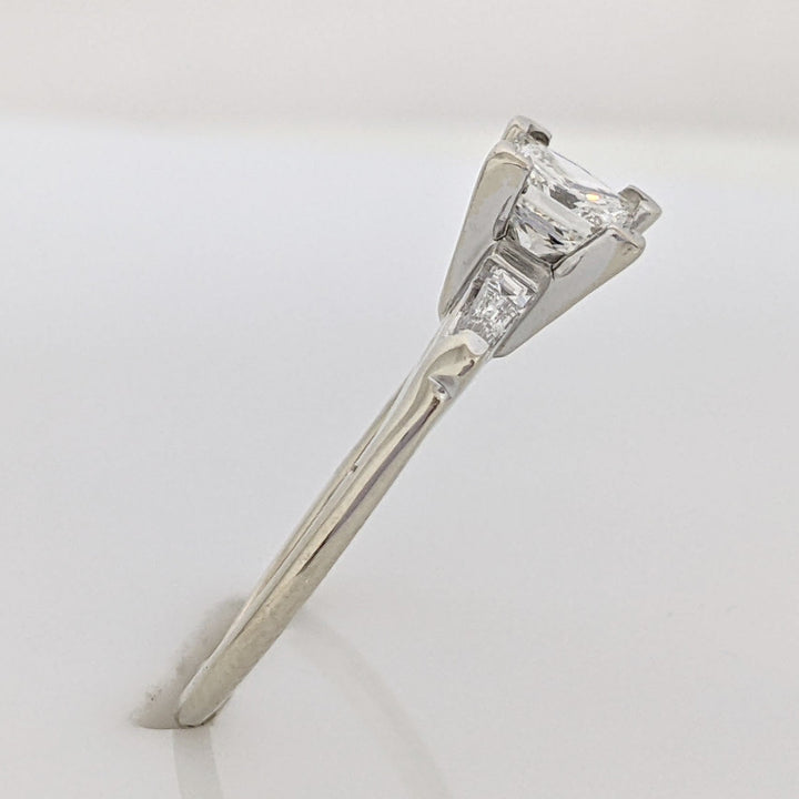 14K WHITE .53 CARAT TOTAL VS1 I DIAMOND PRINCESS CUT WITH (2) BAGUETTE TAPERED ESTATE RING