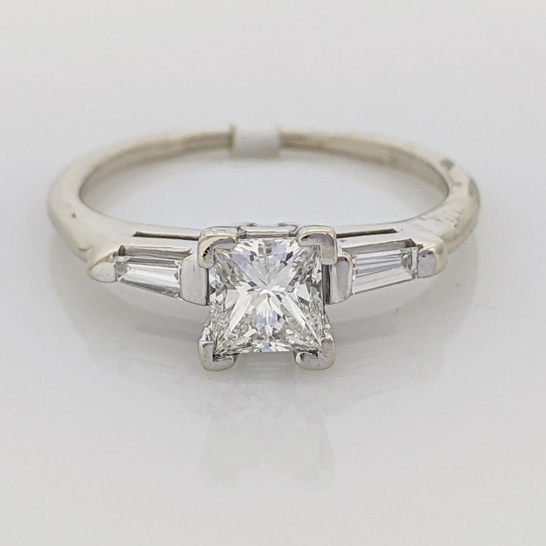 14K WHITE .53 CARAT TOTAL VS1 I DIAMOND PRINCESS CUT WITH (2) BAGUETTE TAPERED ESTATE RING