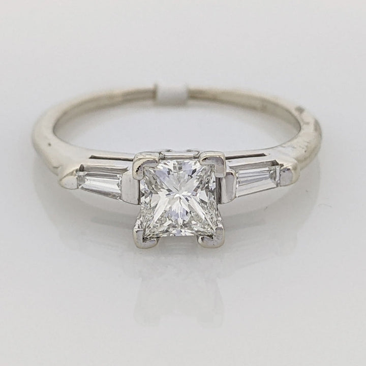 14K WHITE .53 CARAT TOTAL VS1 I DIAMOND PRINCESS CUT WITH (2) BAGUETTE TAPERED ESTATE RING