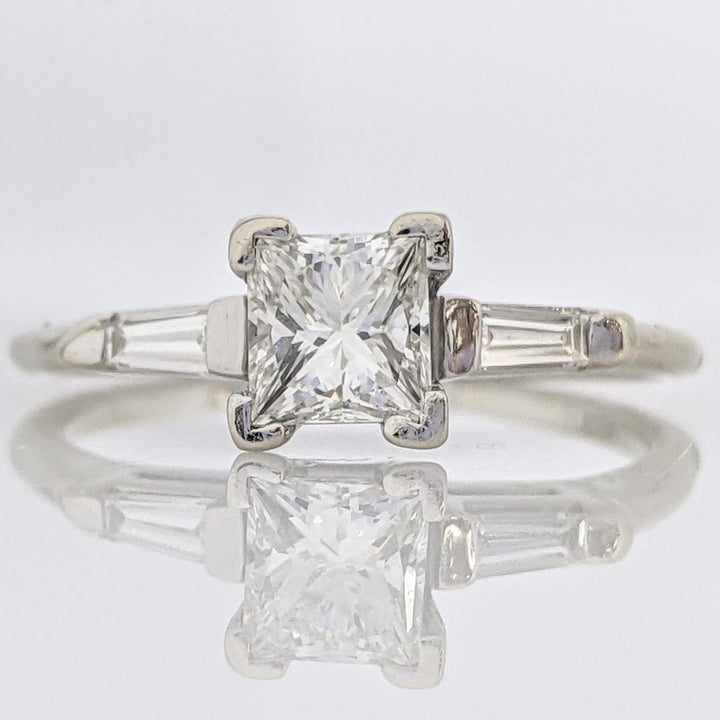 14K WHITE .53 CARAT TOTAL VS1 I DIAMOND PRINCESS CUT WITH (2) BAGUETTE TAPERED ESTATE RING