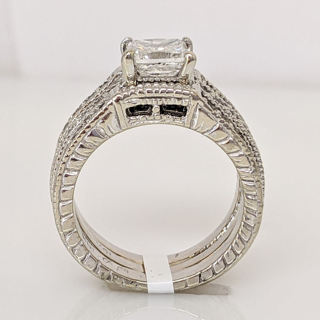 18K WHITE 1.55 CARAT TOTAL WEIGHT I1 F PRINCESS CUT DIAMOND WITH (24) ROUND ESTATE RING 10.3 GRAMS