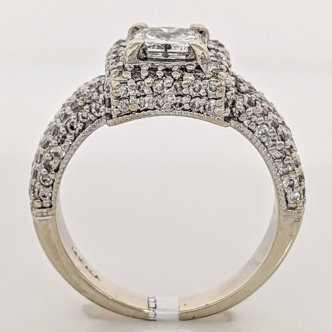 14K WHITE 1.45 CARAT TOTAL WEIGHT I1 J DIAMOND PRINCESS CUT WITH (148) ROUND ESTATE RING 5.8 GRAMS