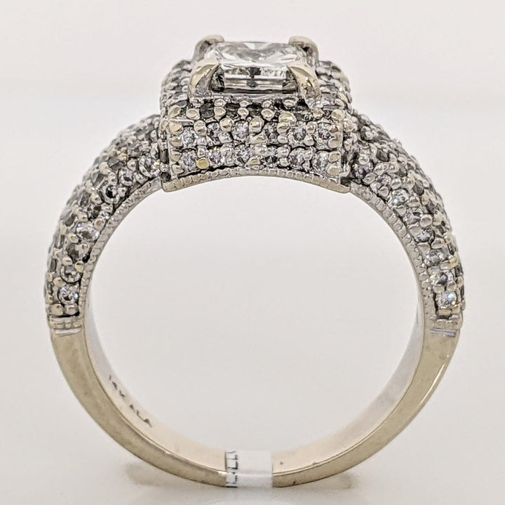 14K WHITE 1.45 CARAT TOTAL WEIGHT I1 J DIAMOND PRINCESS CUT WITH (148) ROUND ESTATE RING 5.8 GRAMS