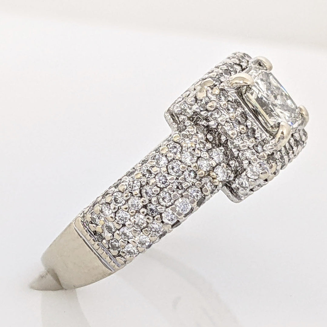 14K WHITE 1.45 CARAT TOTAL WEIGHT I1 J DIAMOND PRINCESS CUT WITH (148) ROUND ESTATE RING 5.8 GRAMS