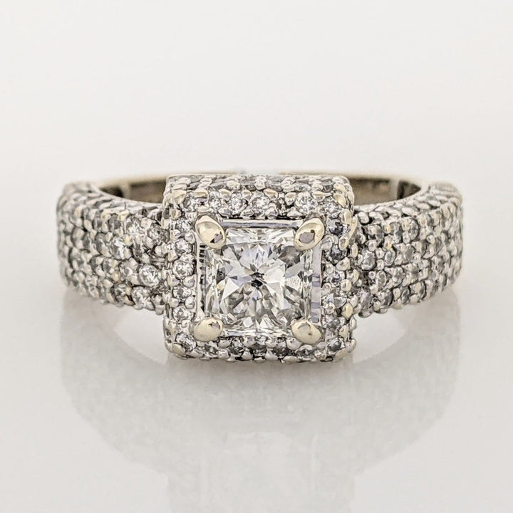14K WHITE 1.45 CARAT TOTAL WEIGHT I1 J DIAMOND PRINCESS CUT WITH (148) ROUND ESTATE RING 5.8 GRAMS