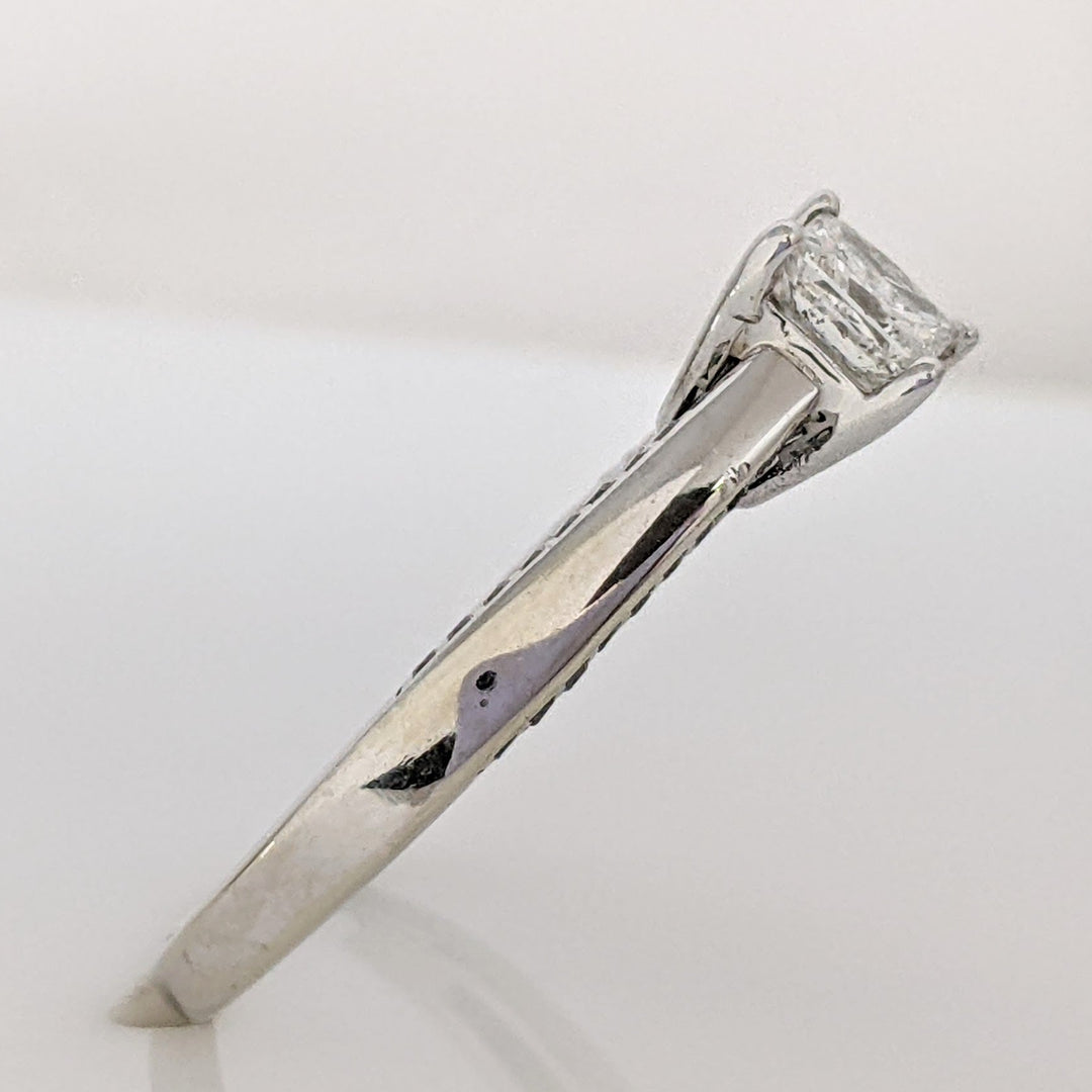 14K WHITE 1.13 CARAT TOTAL WEIGHT I1 G DIAMOND PRINCESS CUT WITH (48) ROUND MELEE ESTATE RING 4.7 GRAMS