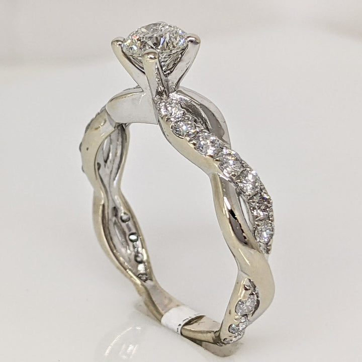 14K WHITE 1.17 CARAT TOTAL WEIGHT I1 J DIAMOND ROUND (23) TWIST SHANK ESTATE RING 2.3 GRAMS