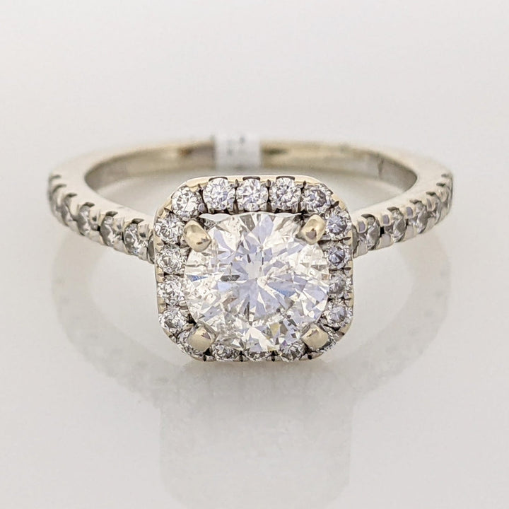 14K WHITE 1.33 CARAT TOTAL WEIGHT I1 G DIAMOND ROUND ESTATE HALO RING 3.2 GRAMS