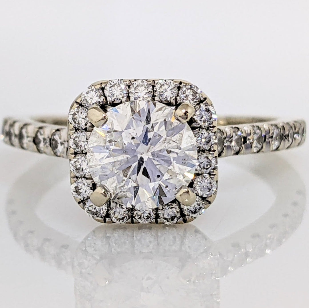14K WHITE 1.33 CARAT TOTAL WEIGHT I1 G DIAMOND ROUND ESTATE HALO RING 3.2 GRAMS