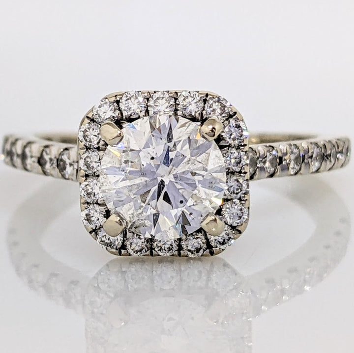 14K WHITE 1.33 CARAT TOTAL WEIGHT I1 G DIAMOND ROUND ESTATE HALO RING 3.2 GRAMS