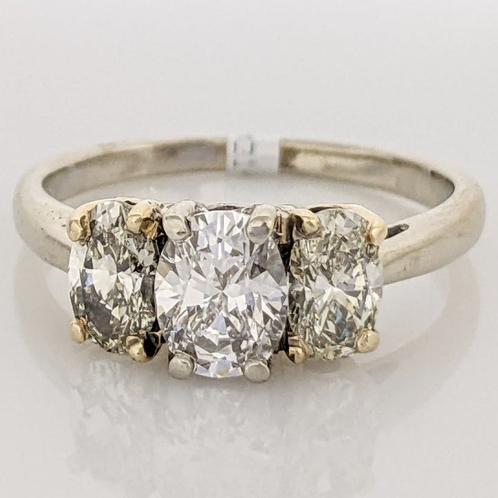 14K WHITE 1.67 CARAT TOTAL WEIGHT VS-SI2 G-P DIAMOND OVAL (3) ESTATE TRINITY RING 3.3 GRAMS